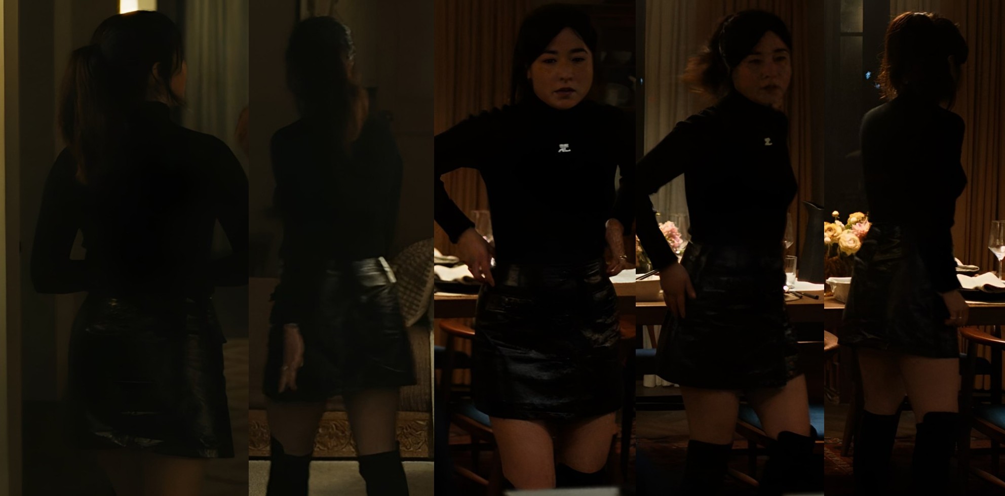 Maya Erskine in leather skirt Mr and Mrs Smith