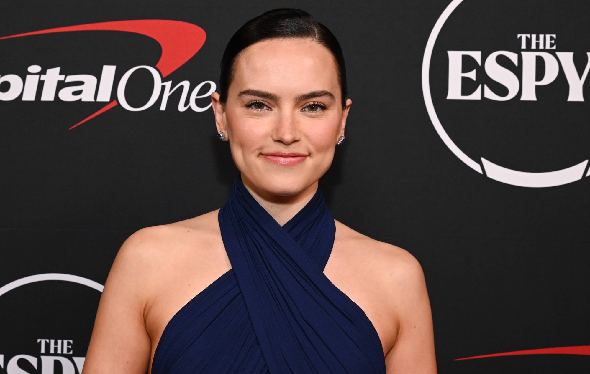 Daisy Ridley blue halter dress